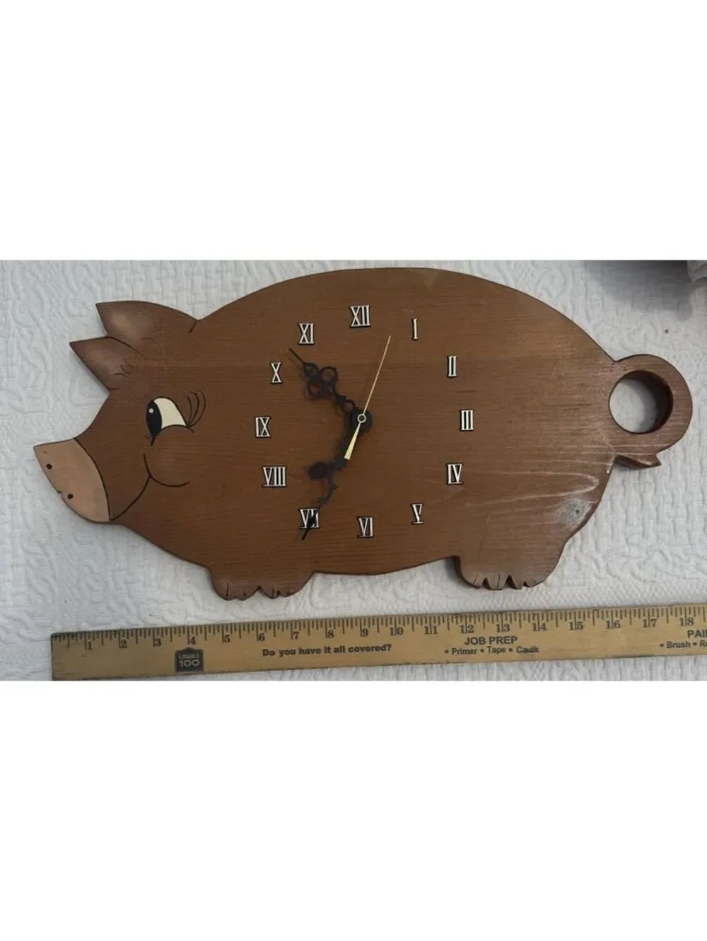 Vintage Cottage Core Wooden Pig Wall Clock - WORKS!